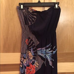 Strapless Navy Blue Floral Mini Dress